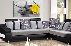 LR Floral Yellow Rose Wall Art Picture – Grey & White Framed Canvas Print | Ready to Hang | Modern Wall Art for Living Room, Bedroom & Office