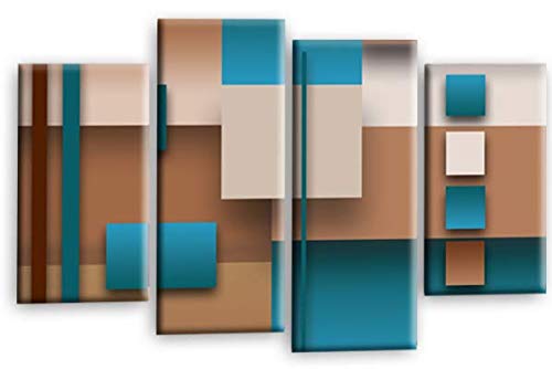 LR Teal Abstract Wall Art Picture Cream Squares Checks Framed Canvas Split Print Ready to Hang