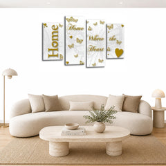 LR Love Quote Home Wall Art Picture – Gold & White Framed 4 Panel Split Canvas Print | Ready to Hang | Modern Wall Art for Living Room, Bedroom & Office