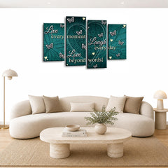 LR Live Laugh Wall Art Picture – Grey, Teal & White Love Quote Framed 4 Panel Split Canvas Print | Ready to Hang | Modern Wall Art for Living Room, Bedroom & Office
