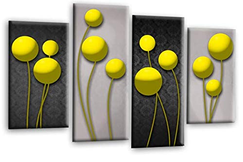 LR Yellow Floral Rose Wall Art Picture Grey Abstract Flower Love Framed Split Panel Print Ready to Hang