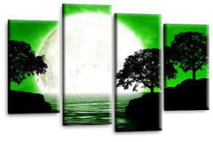 LR Landscape Canvas Wall Art Picture Black White Green Big Moon Lake Floral Framed Split Panel Canvas Print
