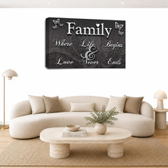 LR Family Love Quote Wall Art Picture – Grey & White Framed Canvas Print | Ready to Hang | Modern Wall Art for Living Room, Bedroom & Office