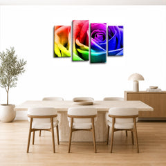 LR Wall Art Floral Rainbow Rose Artwork Set of 4 Wall Art Picture Framed 4 Panel Split Canvas Print | Ready to Hang | Modern Wall Art for Living Room, Bedroom & Office