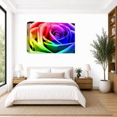 LR Floral Wall Art Picture – Rainbow Rose Framed Canvas Print | Ready to Hang | Modern Wall Art for Living Room, Bedroom & Office