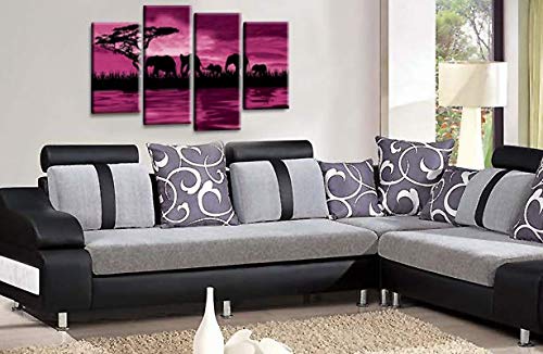 LR Elephant Sunset Wall Art Picture Purple Grey Animal Africa Framed Split Canvas Print Ready to Hang