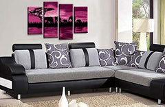 LR Elephant Sunset Wall Art Picture Purple Grey Animal Africa Framed Split Canvas Print Ready to Hang