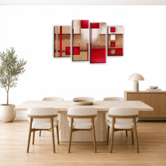 LR Red Abstract Wall Art Picture – Cream Modern Framed 4 Panel Split Canvas Print | Ready to Hang | Modern Wall Art for Living Room, Bedroom & Office