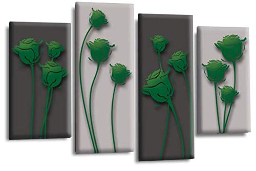 LR Green Floral Rose Wall Art Picture Grey Abstract Flower Love Framed Split Panel Print Ready to Hang