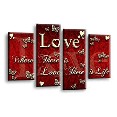 LR Love Quote Wall Art Picture – Red & Cream Framed 4 Panel Split Canvas Print | Ready to Hang | Modern Wall Art for Living Room, Bedroom & Office