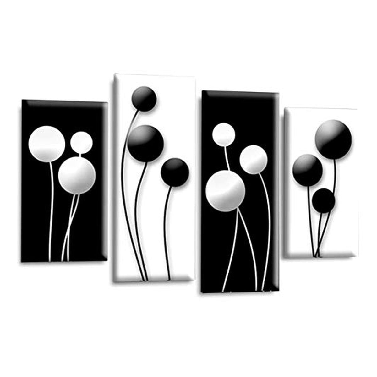 LR Floral Rose Wall Art Picture – Grey, Black & White Framed 4 Panel Split Canvas Print | Ready to Hang | Modern Wall Art for Living Room, Bedroom & Office