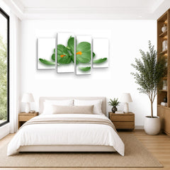 LR Floral Rose Orchid Wall Art Picture – Green & White Framed 4 Panel Split Canvas Print | Ready to Hang | Modern Wall Art for Living Room, Bedroom & Office