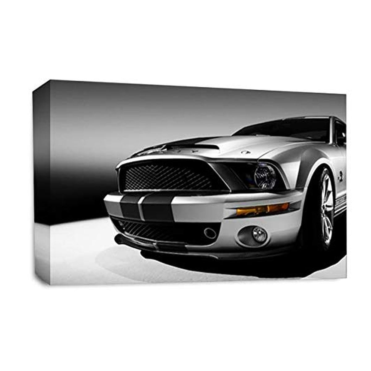 LR Ford Mustang Car Wall Art Picture – Silver Sports Framed Canvas Print | Ready to Hang | Modern Wall Art for Living Room, Bedroom & Office