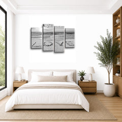 LR Sunset Love Quote Wall Art Picture – Grey & White Framed 4 Panel Split Canvas Print | Ready to Hang | Modern Wall Art for Living Room, Bedroom & Office