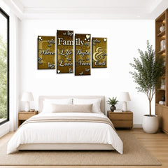 LR Family Love Quote Wall Art Picture – Cream & Brown Framed 4 Panel Split Canvas Print | Ready to Hang | Modern Wall Art for Living Room, Bedroom & Office