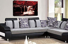 LR Waterfall Wall Art Canvas Picture Red Forest Landscape Grey White Framed Canvas Print Ready to Hang