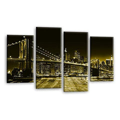 LR New York Skyline Wall Art Picture Framed 4 Panel Split Canvas Print | Ready to Hang | Modern Wall Art for Living Room, Bedroom & Office