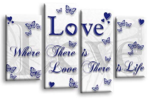 LR Love Quote Canvas Art Picture White Blue Grey Family Home Split Wall Panel Print