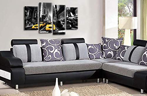 LR New York Taxi Wall Art Picture Yellow Black Grey White City Framed Split Canvas Print Ready to Hang