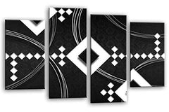 LR Abstract Wall Art Print Black White Stripes Checks Large Framed Split Panel Picture Ready to Hang