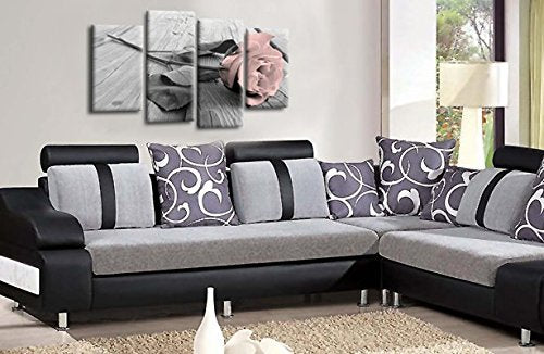LR Floral Pink Rose Wall Art Picture White Grey Flower Love Home Split Canvas Panel Print