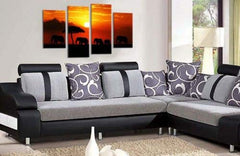 Elephant Sunset Wall Art Picture Orange Grey Animal Africa Framed Split Canvas Print Ready to Hang LH