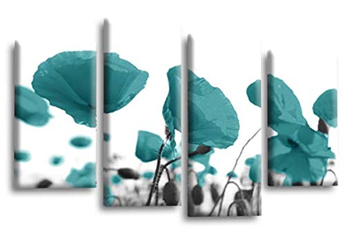 LR Floral Rose Poppy Wall Art Picture Teal White Flower Framed Split Canvas Print Ready to Hang