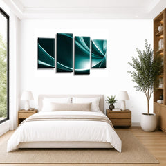 LR Abstract Wall Art Picture – Teal, Black & White Modern Framed 4 Panel Split Canvas Print | Ready to Hang | Modern Wall Art for Living Room, Bedroom & Office