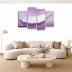 LR Abstract Wall Art Picture – Purple & Grey Floral Framed 4 Panel Split Canvas Print | Ready to Hang | Modern Wall Art for Living Room, Bedroom & Office