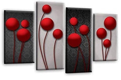 LR Red Floral Rose Wall Art Picture Grey Abstract Flower Love Framed Split Panel Print Ready to Hang