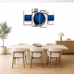 LR Abstract Wall Art Picture – Blue & White Modern Framed 4 Panel Split Canvas Print | Ready to Hang | Modern Wall Art for Living Room, Bedroom & Office