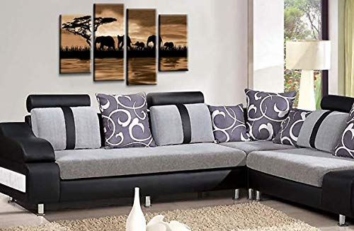 LR Elephant Sunset Wall Art Picture Brown Cream Animal Africa Framed Split Canvas Print Ready to Hang