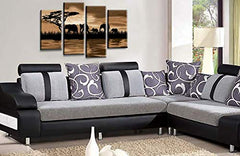 LR Elephant Sunset Wall Art Picture Brown Cream Animal Africa Framed Split Canvas Print Ready to Hang