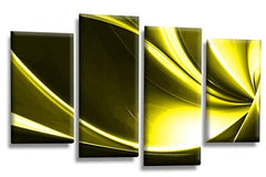 LR Yellow Abstract Wall Art Picture Black White Stripes Swirls Framed Split Panel Print Ready to Hang