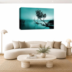 LR Seascape Wall Art Picture – Grey, Teal & Black Framed Canvas Print | Ready to Hang | Modern Wall Art for Living Room, Bedroom & Office