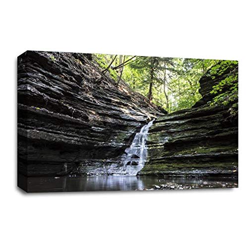 LR Waterfall Forest Wall Art Picture Framed Canvas Print | Ready to Hang | Modern Wall Art for Living Room, Bedroom & Office