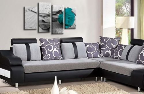 LR Teal Rose Floral Wall Art Picture Flower Split Panel Canvas Framed Print Home Ready to Hang