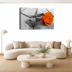 LR Floral Rose Wall Art Picture – Grey & Orange Framed Canvas Print | Ready to Hang | Modern Wall Art for Living Room, Bedroom & Office