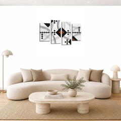 LR Brown Abstract Wall Art Picture – Black & White Modern Framed 4 Panel Split Canvas Print | Ready to Hang | Modern Wall Art for Living Room, Bedroom & Office