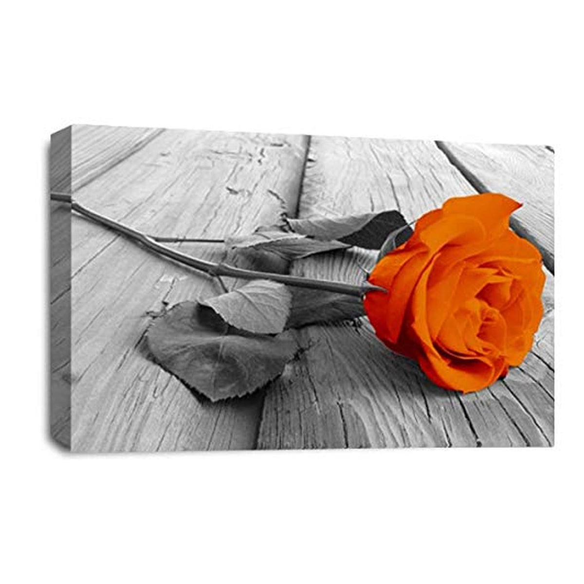 LR Floral Rose Wall Art Picture – Grey & Orange Framed Canvas Print | Ready to Hang | Modern Wall Art for Living Room, Bedroom & Office