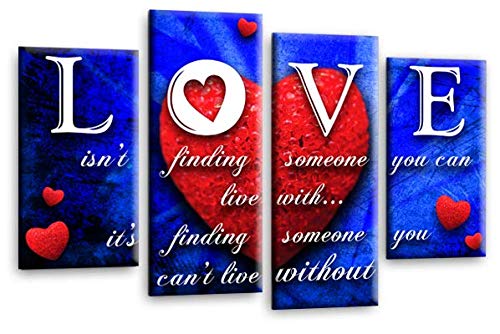 LR Love Quote Wall Art Picture Red Heart Blue Framed Split Panel Canvas Print Ready to Hang