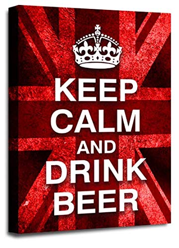 LR Keep Calm Canvas Art Picture Drink Beer Red Grey Union Jack Home Wall Canvas Panel Print