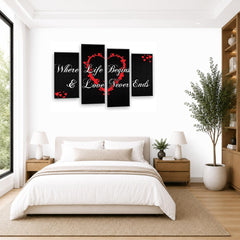 LR Love Quote Wall Art Picture – Red & Black Framed 4 Panel Split Canvas Print | Ready to Hang | Modern Wall Art for Living Room, Bedroom & Office