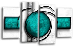 LR Abstract Wall Art Print Teal White Stripes Circles Framed Split Canvas Picture Ready to Hang