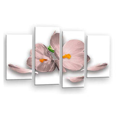 LR Floral Rose Orchid Wall Art Picture – Pink & White Framed 4 Panel Split Canvas Print | Ready to Hang | Modern Wall Art for Living Room, Bedroom & Office