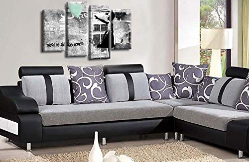LR Banksy Heart Art Print Duck Egg Grey Balloon Girl Framed Canvas Split Wall Picture Ready to Hang