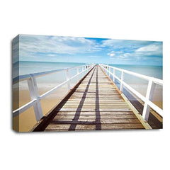 LR Sunset Beach Wall Art Canvas Picture Tropical Island Peer Seascape Framed Panel Print Ready to Hang