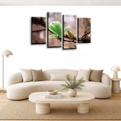 LR Floral Rose Wall Art Picture – Grey & Green Framed 4 Panel Split Canvas Print | Ready to Hang | Modern Wall Art for Living Room, Bedroom & Office