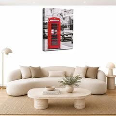 LR London Red Phone Box Wall Art Picture – Cityscape Framed Canvas Print | Ready to Hang | Modern Wall Art for Living Room, Bedroom & Office