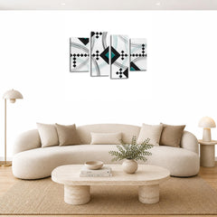 LR Teal Abstract Wall Art Picture – Black & White Modern Framed 4 Panel Split Canvas Print | Ready to Hang | Modern Wall Art for Living Room, Bedroom & Office
